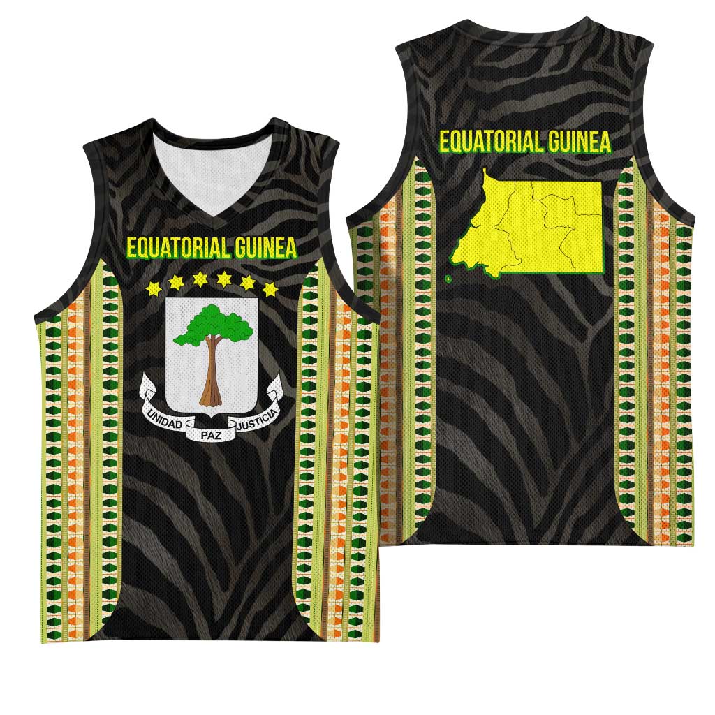 Equatorial Guinea Heritage Basketball Jersey - National Emblem and Tribal Zebra Print TS04