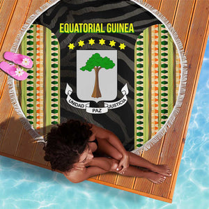 Equatorial Guinea Heritage Beach Blanket - National Emblem and Tribal Zebra Print