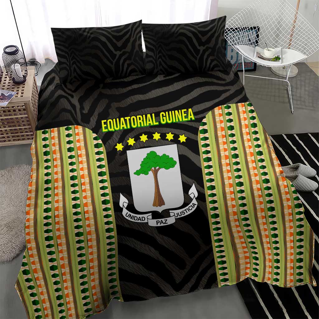 Equatorial Guinea Heritage Bedding Set - National Emblem and Tribal Zebra Print
