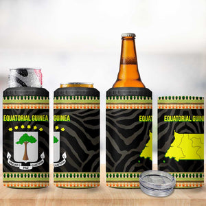 Equatorial Guinea Heritage 4 in 1 Can Cooler Tumbler - National Emblem and Tribal Zebra Print