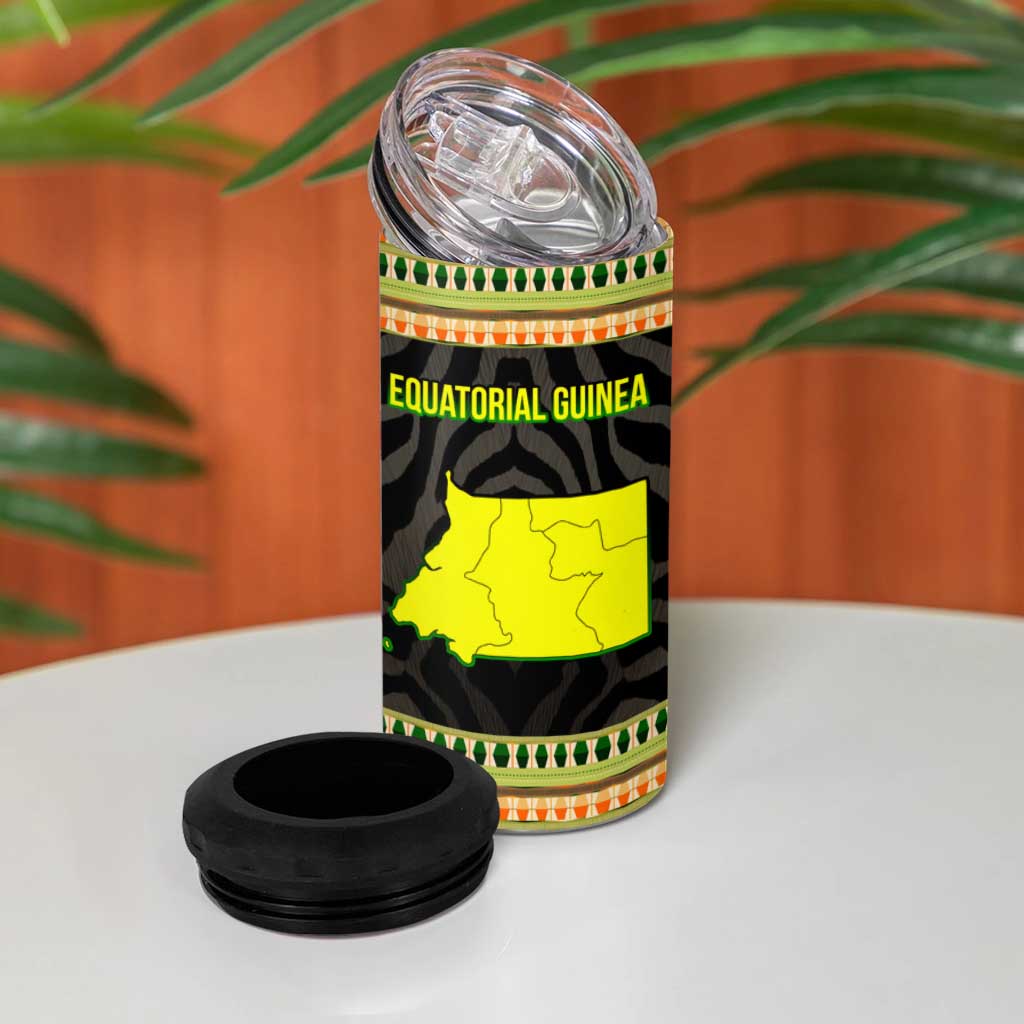 Equatorial Guinea Heritage 4 in 1 Can Cooler Tumbler - National Emblem and Tribal Zebra Print