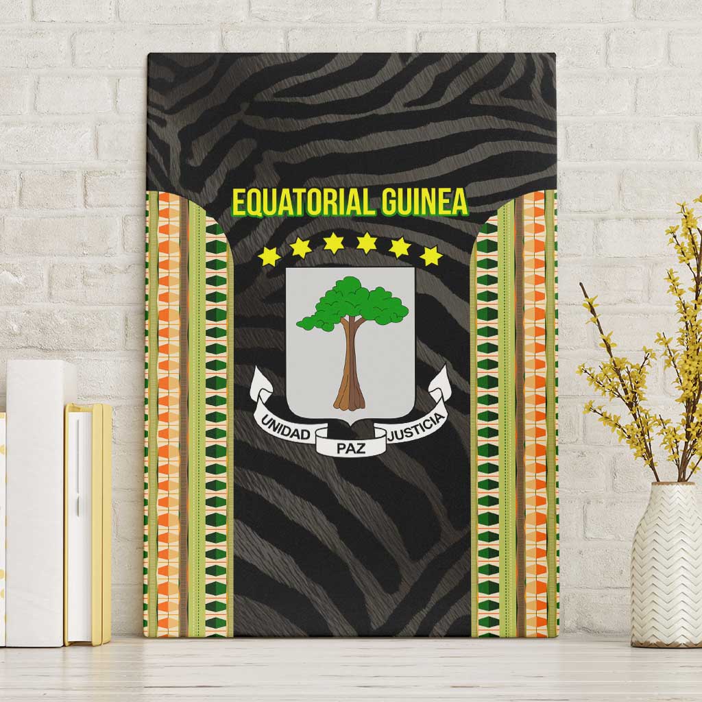 Equatorial Guinea Heritage Canvas Wall Art - National Emblem and Tribal Zebra Print