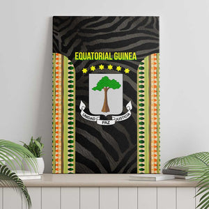 Equatorial Guinea Heritage Canvas Wall Art - National Emblem and Tribal Zebra Print