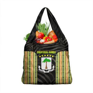 Equatorial Guinea Heritage Grocery Bag - National Emblem and Tribal Zebra Print