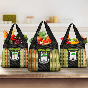Equatorial Guinea Heritage Grocery Bag - National Emblem and Tribal Zebra Print