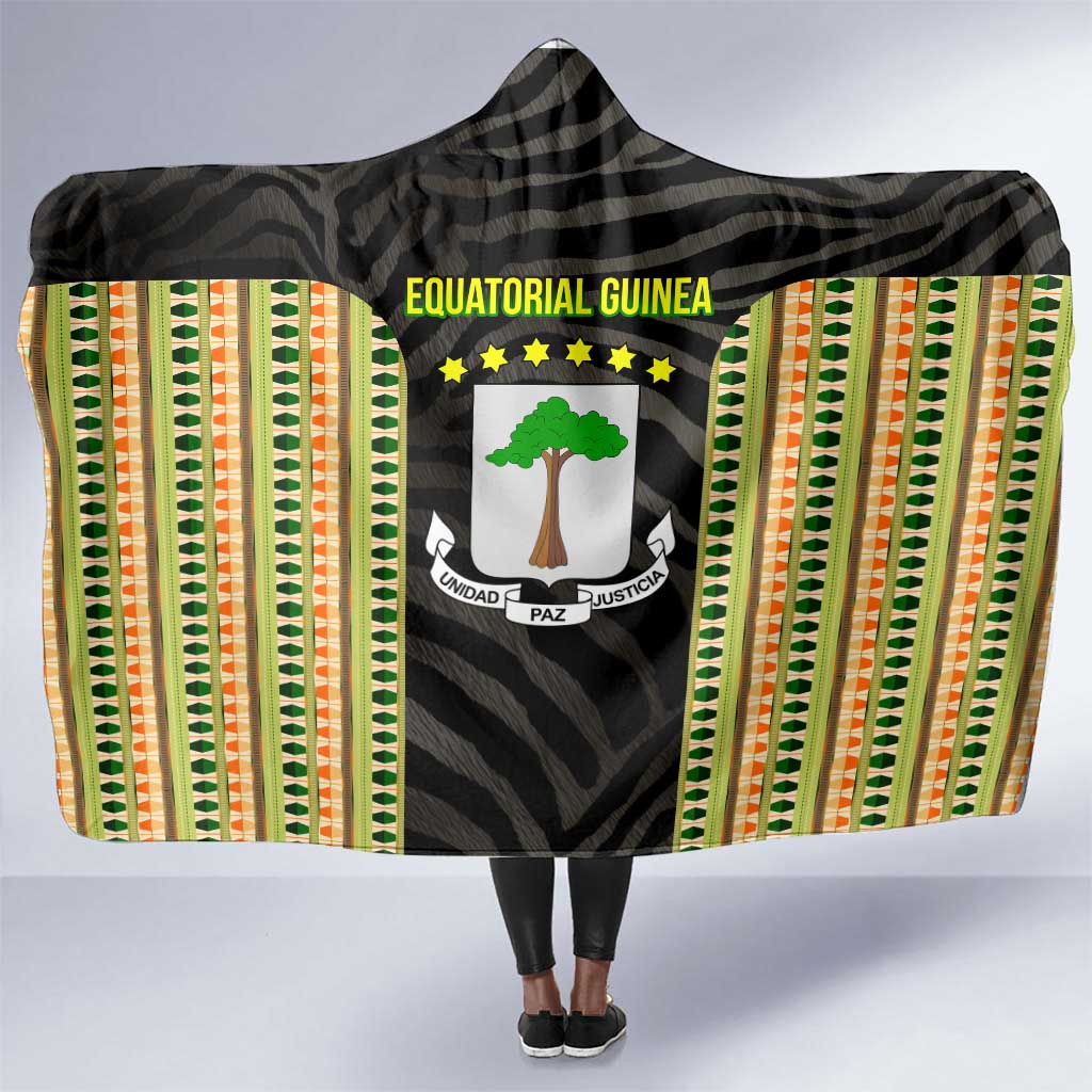 Equatorial Guinea Heritage Hooded Blanket - National Emblem and Tribal Zebra Print
