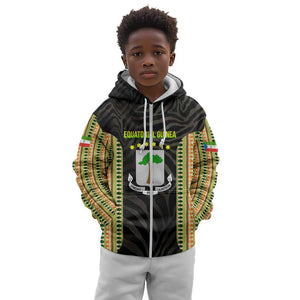 Equatorial Guinea Heritage Kid Hoodie - National Emblem and Tribal Zebra Print