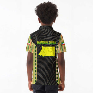 Equatorial Guinea Heritage Kid Polo Shirt - National Emblem and Tribal Zebra Print