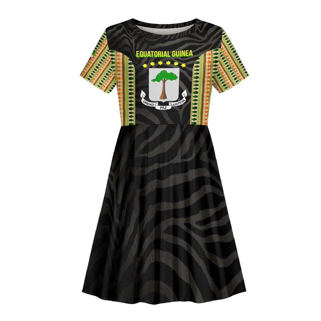 Equatorial Guinea Heritage Kid Short Sleeve Dress - National Emblem and Tribal Zebra Print
