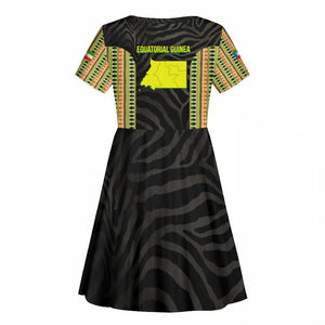 Equatorial Guinea Heritage Kid Short Sleeve Dress - National Emblem and Tribal Zebra Print