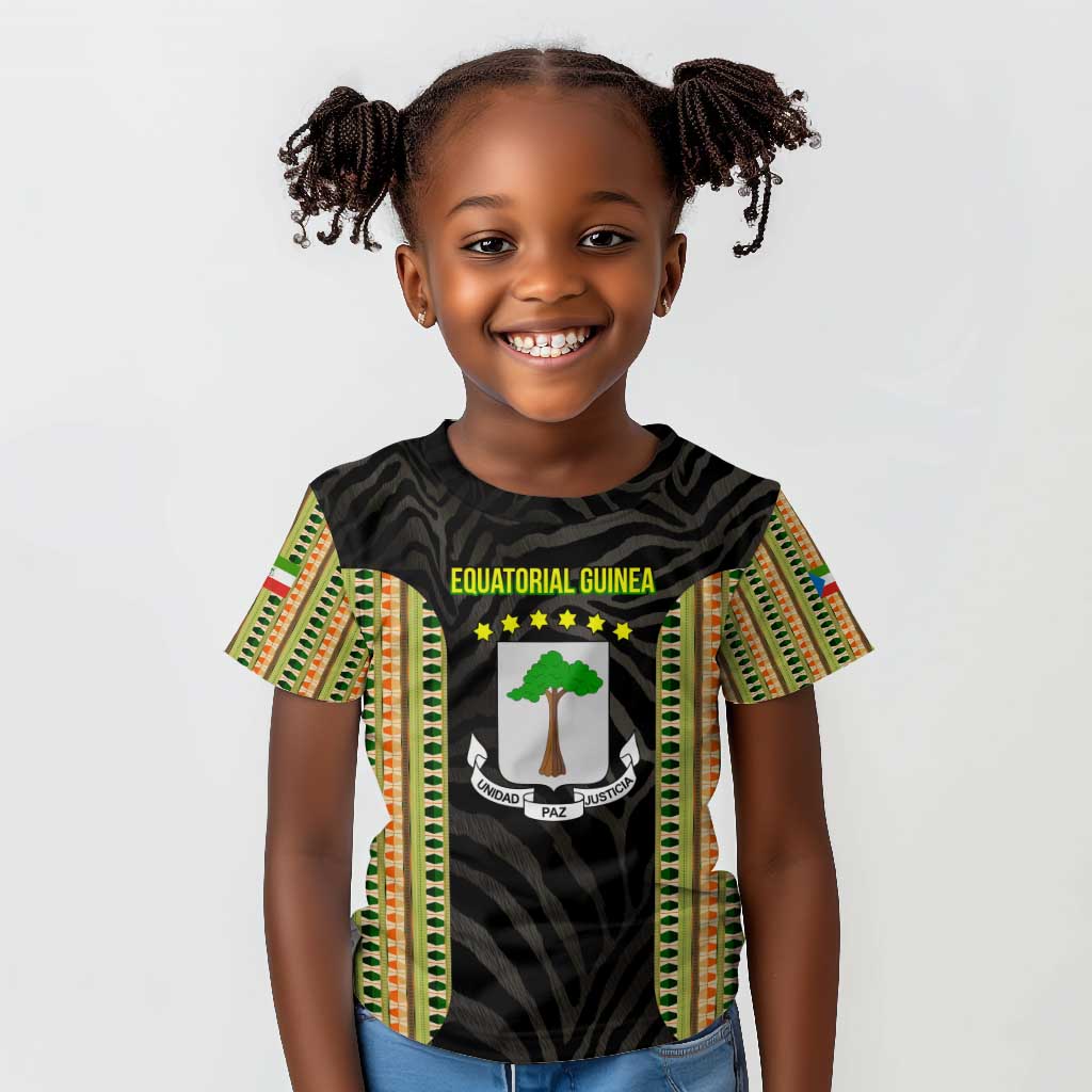 Equatorial Guinea Heritage Kid T shirt - National Emblem and Tribal Zebra Print