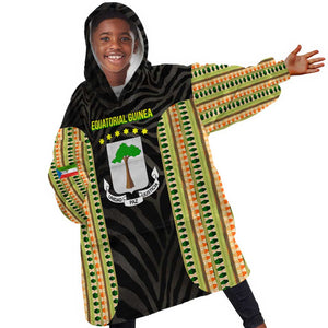 Equatorial Guinea Heritage Kid Wearable Blanket Hoodie - National Emblem and Tribal Zebra Print