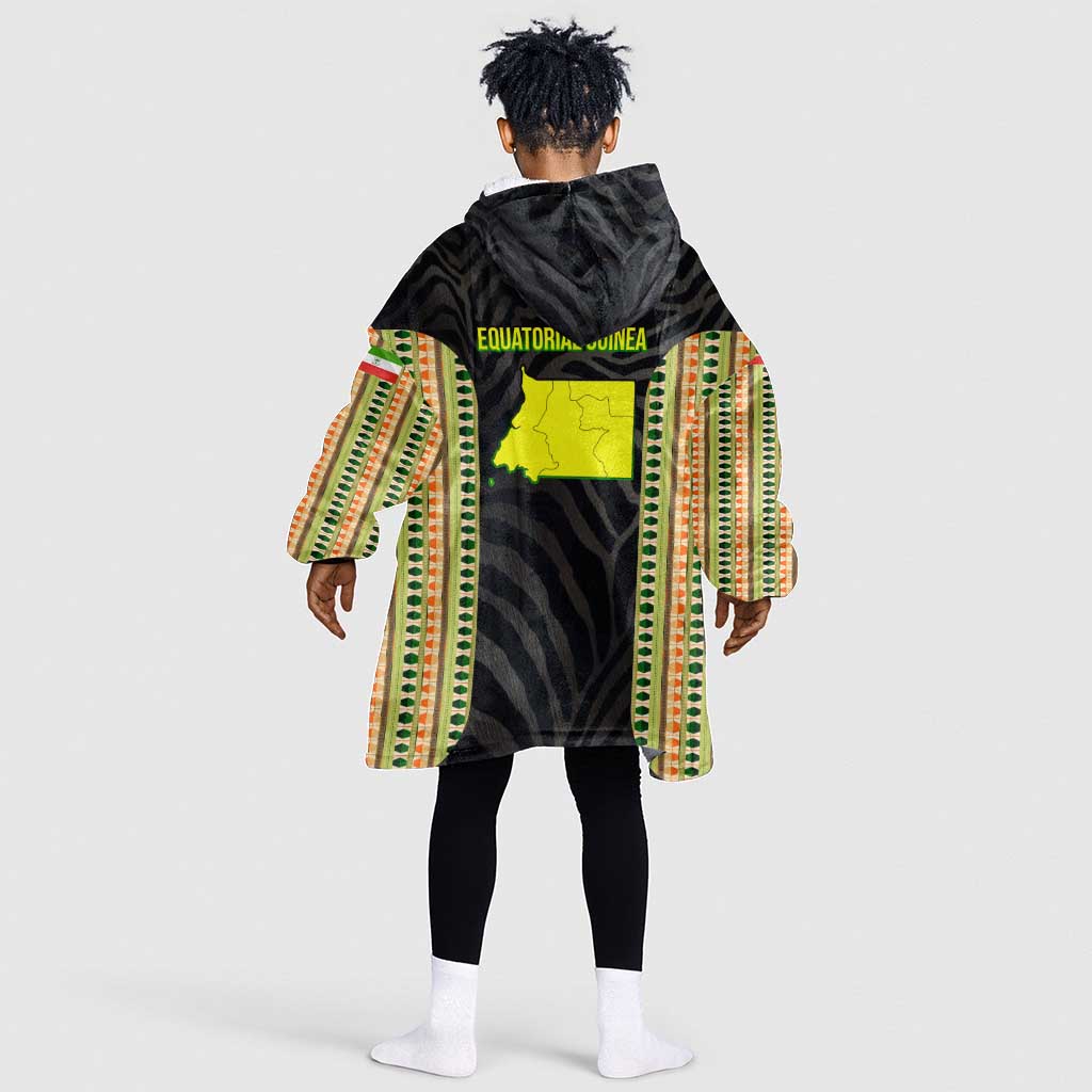 Equatorial Guinea Heritage Kid Wearable Blanket Hoodie - National Emblem and Tribal Zebra Print