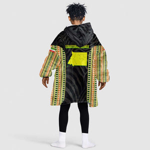 Equatorial Guinea Heritage Kid Wearable Blanket Hoodie - National Emblem and Tribal Zebra Print