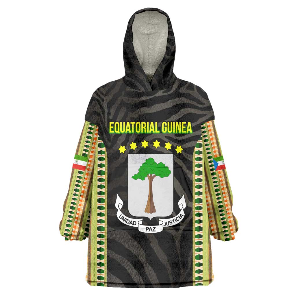Equatorial Guinea Heritage Kid Wearable Blanket Hoodie - National Emblem and Tribal Zebra Print