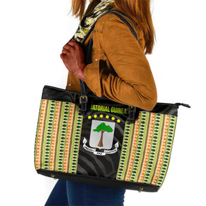 Equatorial Guinea Heritage Leather Tote Bag - National Emblem and Tribal Zebra Print