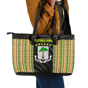 Equatorial Guinea Heritage Leather Tote Bag - National Emblem and Tribal Zebra Print