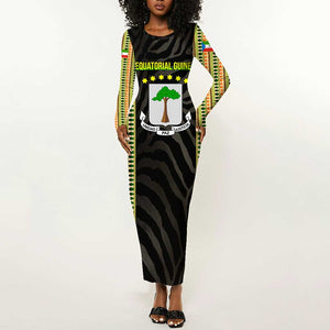 Equatorial Guinea Heritage Long Sleeve Bodycon Dress - National Emblem and Tribal Zebra Print