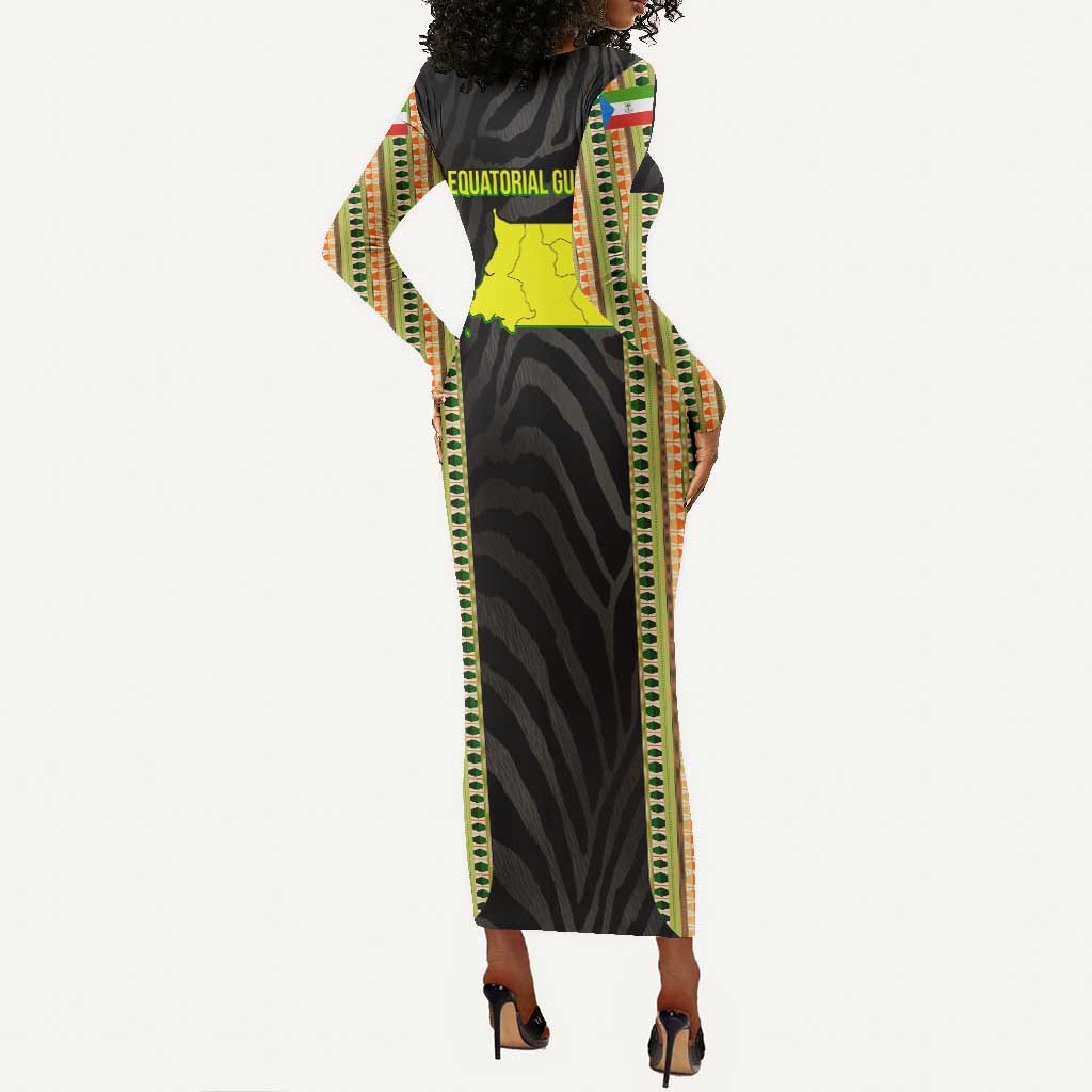 Equatorial Guinea Heritage Long Sleeve Bodycon Dress - National Emblem and Tribal Zebra Print