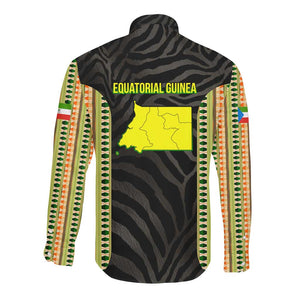 Equatorial Guinea Heritage Long Sleeve Button Shirt - National Emblem and Tribal Zebra Print