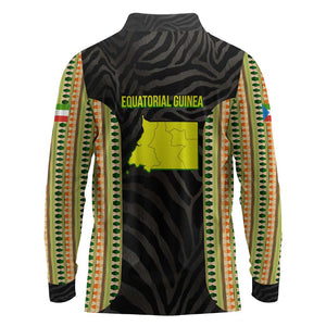 Equatorial Guinea Heritage Long Sleeve Polo Shirt - National Emblem and Tribal Zebra Print