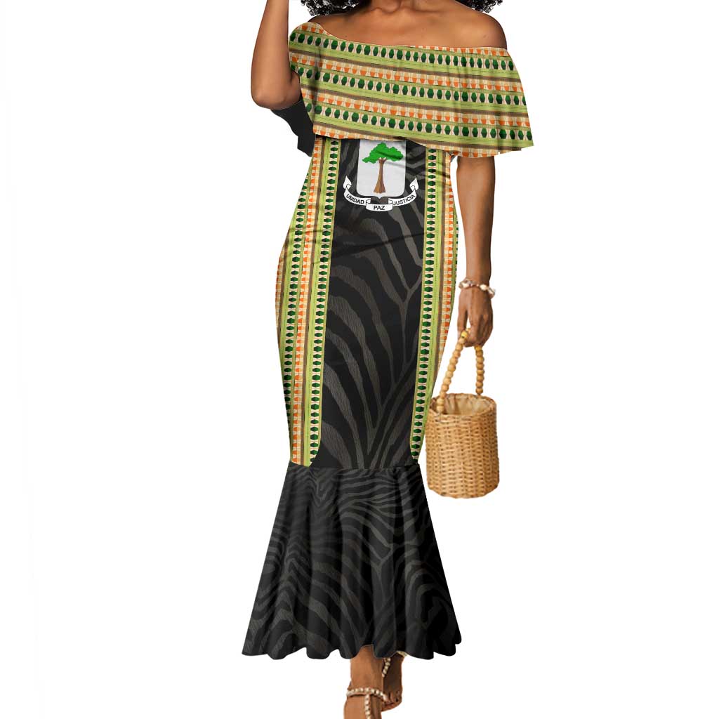 Equatorial Guinea Heritage Mermaid Dress - National Emblem and Tribal Zebra Print