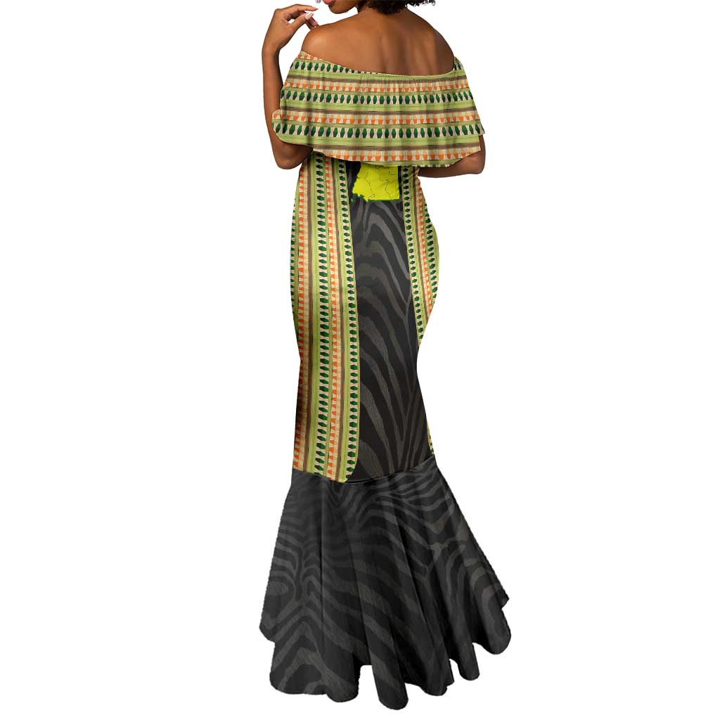 Equatorial Guinea Heritage Mermaid Dress - National Emblem and Tribal Zebra Print