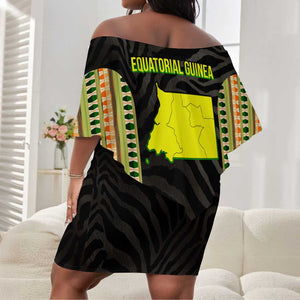 Equatorial Guinea Heritage Off Shoulder Short Dress - National Emblem and Tribal Zebra Print