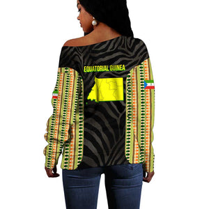 Equatorial Guinea Heritage Off Shoulder Sweater - National Emblem and Tribal Zebra Print