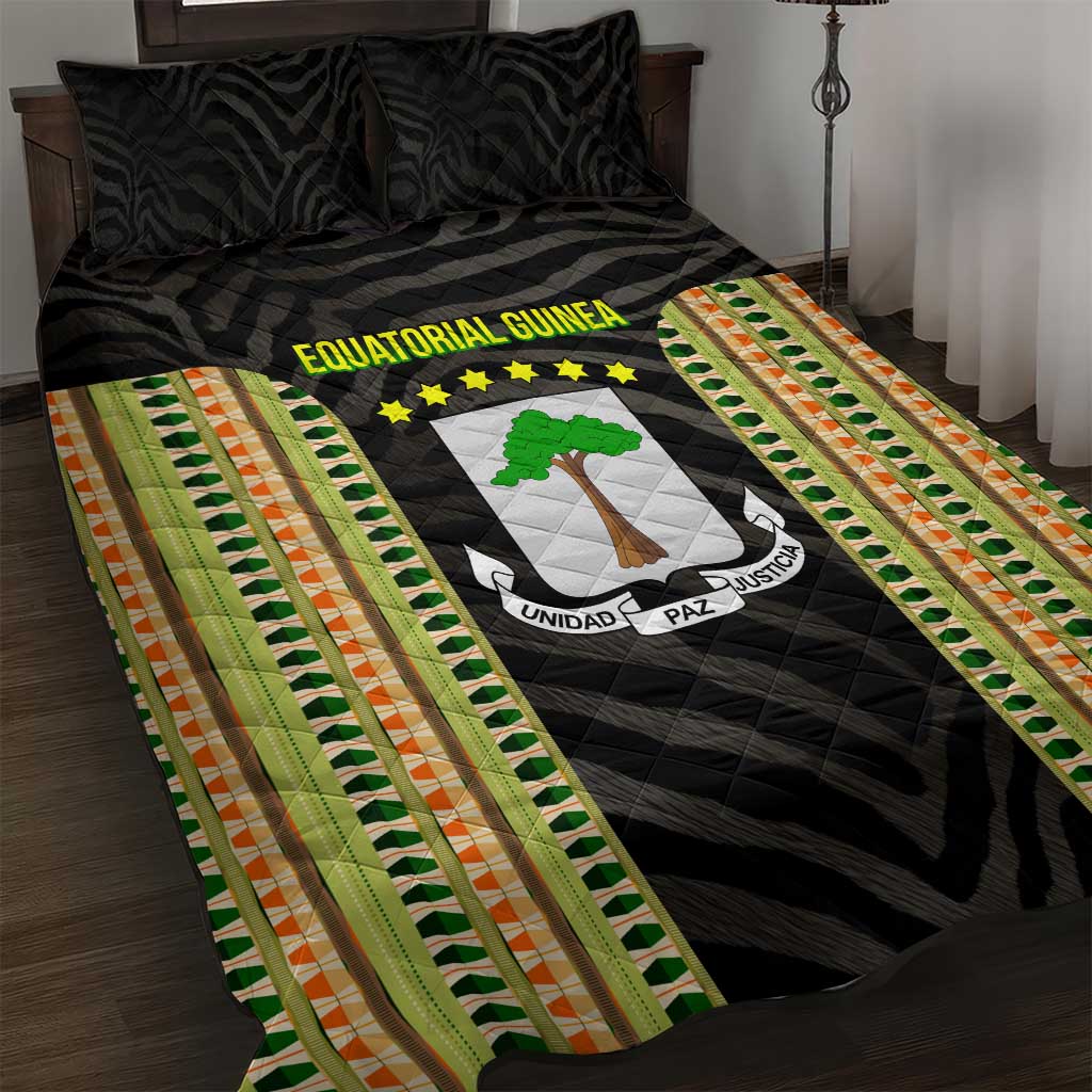 Equatorial Guinea Heritage Quilt Bed Set - National Emblem and Tribal Zebra Print