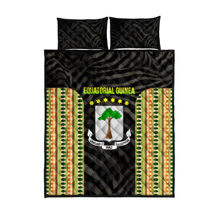 Equatorial Guinea Heritage Quilt Bed Set - National Emblem and Tribal Zebra Print