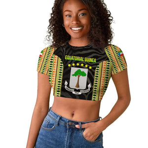 Equatorial Guinea Heritage Raglan Cropped T shirt - National Emblem and Tribal Zebra Print