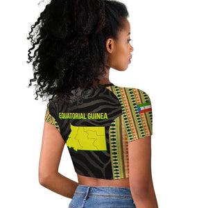 Equatorial Guinea Heritage Raglan Cropped T shirt - National Emblem and Tribal Zebra Print