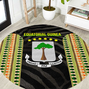 Equatorial Guinea Heritage Round Carpet - National Emblem and Tribal Zebra Print
