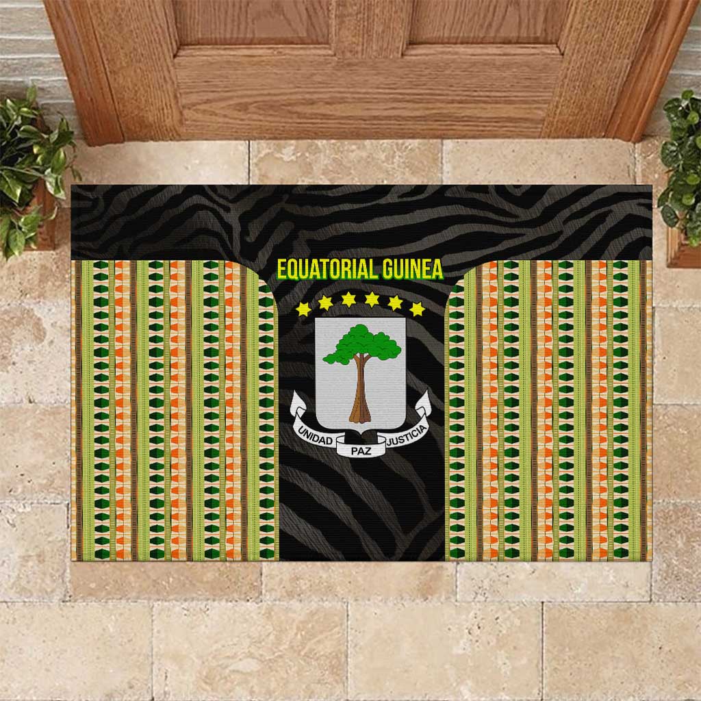 Equatorial Guinea Heritage Rubber Doormat - National Emblem and Tribal Zebra Print