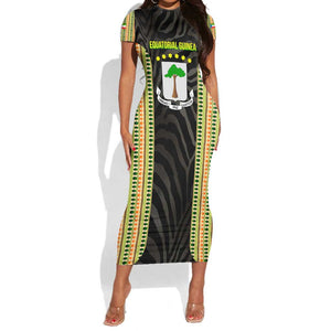 Equatorial Guinea Heritage Short Sleeve Bodycon Dress - National Emblem and Tribal Zebra Print