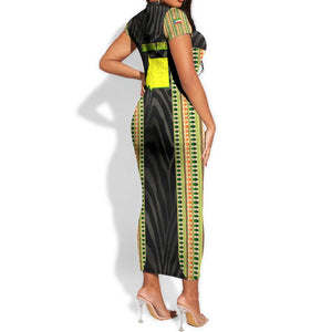 Equatorial Guinea Heritage Short Sleeve Bodycon Dress - National Emblem and Tribal Zebra Print
