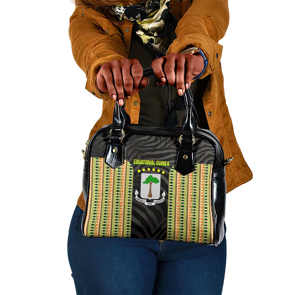 Equatorial Guinea Heritage Shoulder Handbag - National Emblem and Tribal Zebra Print