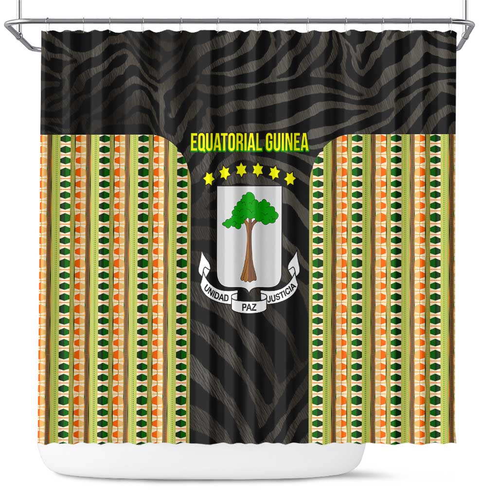 Equatorial Guinea Heritage Shower Curtain - National Emblem and Tribal Zebra Print