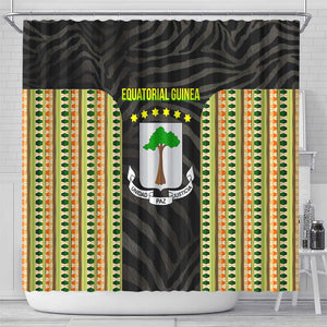 Equatorial Guinea Heritage Shower Curtain - National Emblem and Tribal Zebra Print