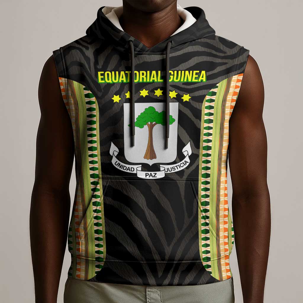Equatorial Guinea Heritage Sleeveless Hoodie - National Emblem and Tribal Zebra Print - African Pride