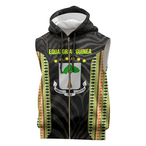 Equatorial Guinea Heritage Sleeveless Zip Hoodie - National Emblem and Tribal Zebra Print - African Pride
