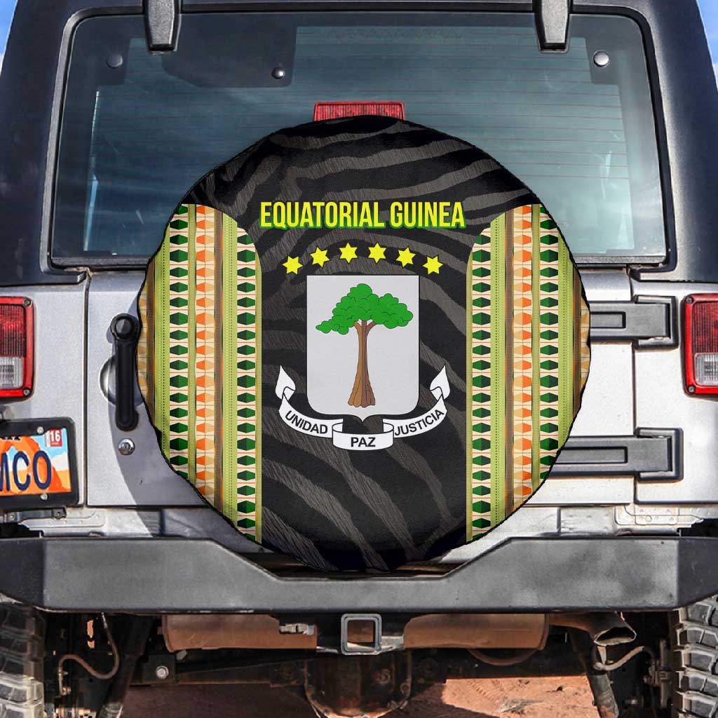 Equatorial Guinea Heritage Spare Tire Cover - National Emblem and Tribal Zebra Print