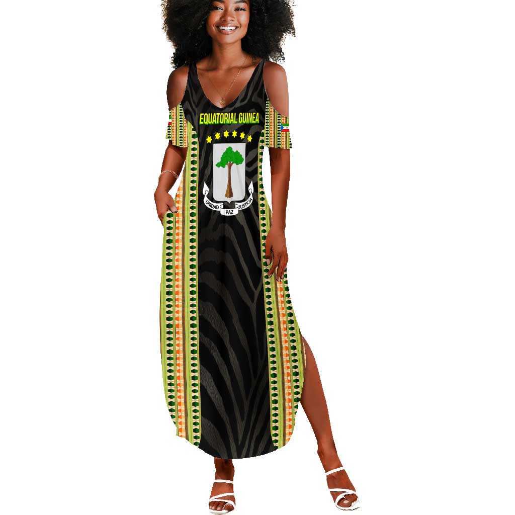 Equatorial Guinea Heritage Summer Maxi Dress - National Emblem and Tribal Zebra Print