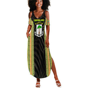 Equatorial Guinea Heritage Summer Maxi Dress - National Emblem and Tribal Zebra Print