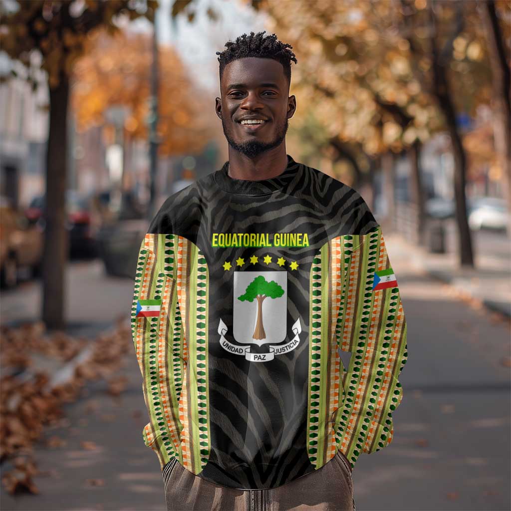 Equatorial Guinea Heritage Sweatshirt - National Emblem and Tribal Zebra Print