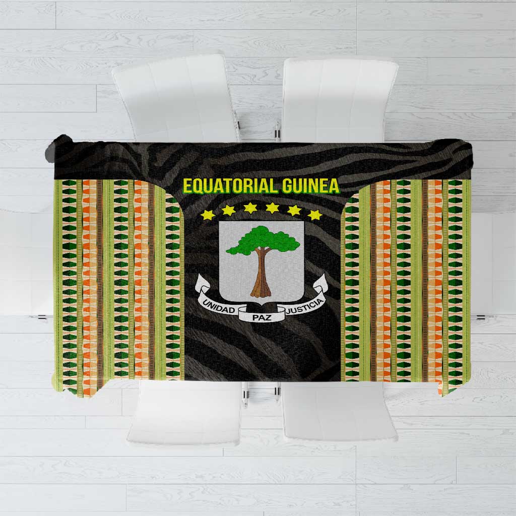 Equatorial Guinea Heritage Tablecloth - National Emblem and Tribal Zebra Print
