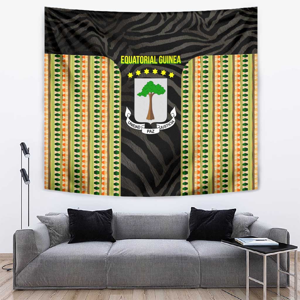Equatorial Guinea Heritage Tapestry - National Emblem and Tribal Zebra Print