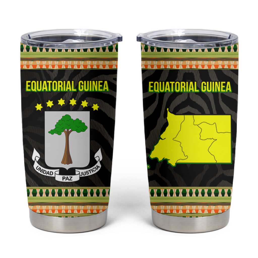 Equatorial Guinea Heritage Tumbler Cup - National Emblem and Tribal Zebra Print