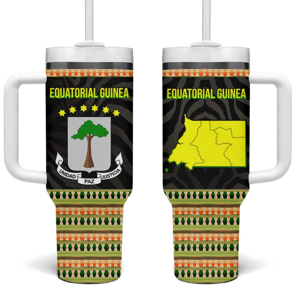 Equatorial Guinea Heritage Tumbler With Handle - National Emblem and Tribal Zebra Print
